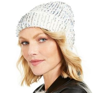 (NWT) INC International Concepts Women's White Sequin Shine Beanie OSFM